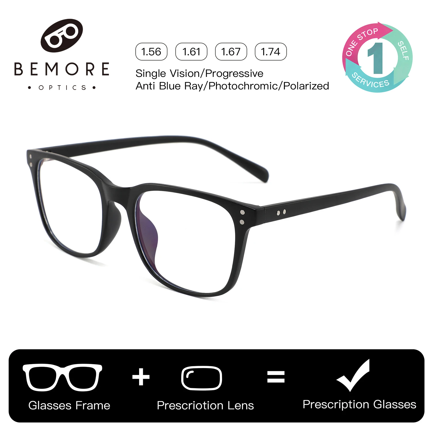 

BEMORE Handmade Acetate Prescription Glasses Unisex Square Anti-Blue Ray Photochromic Grey Progressive Multifocal Eyewear