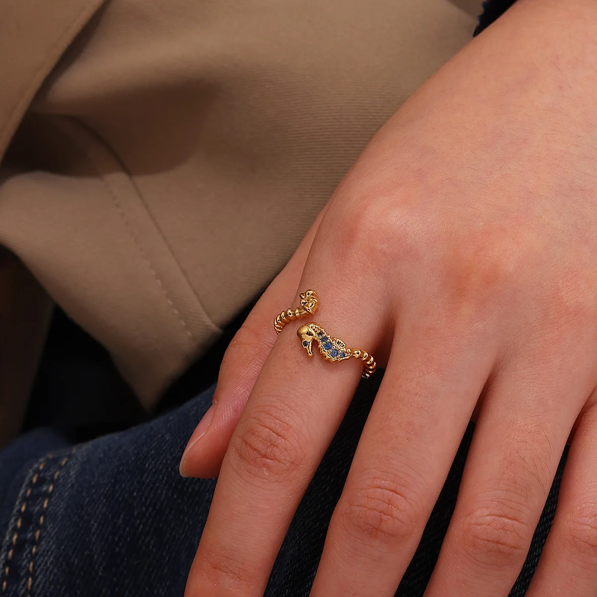 

New Cute Ocean Anime Seahorse Rings For Women Girl Blue Cubic Zircon Finger Ring Fashion Wholesale Jewelry Gifts