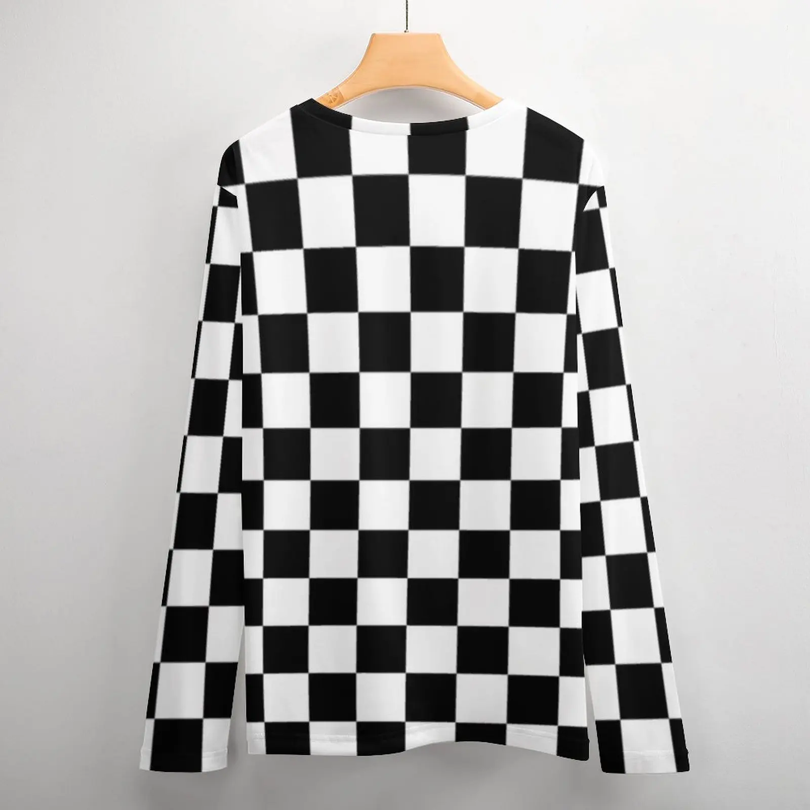 Black Checkerboard T-Shirt Spring Classic Black and White Checker Streetwear T-Shirts Man Trendy Pattern Tshirt Large Size 5XL