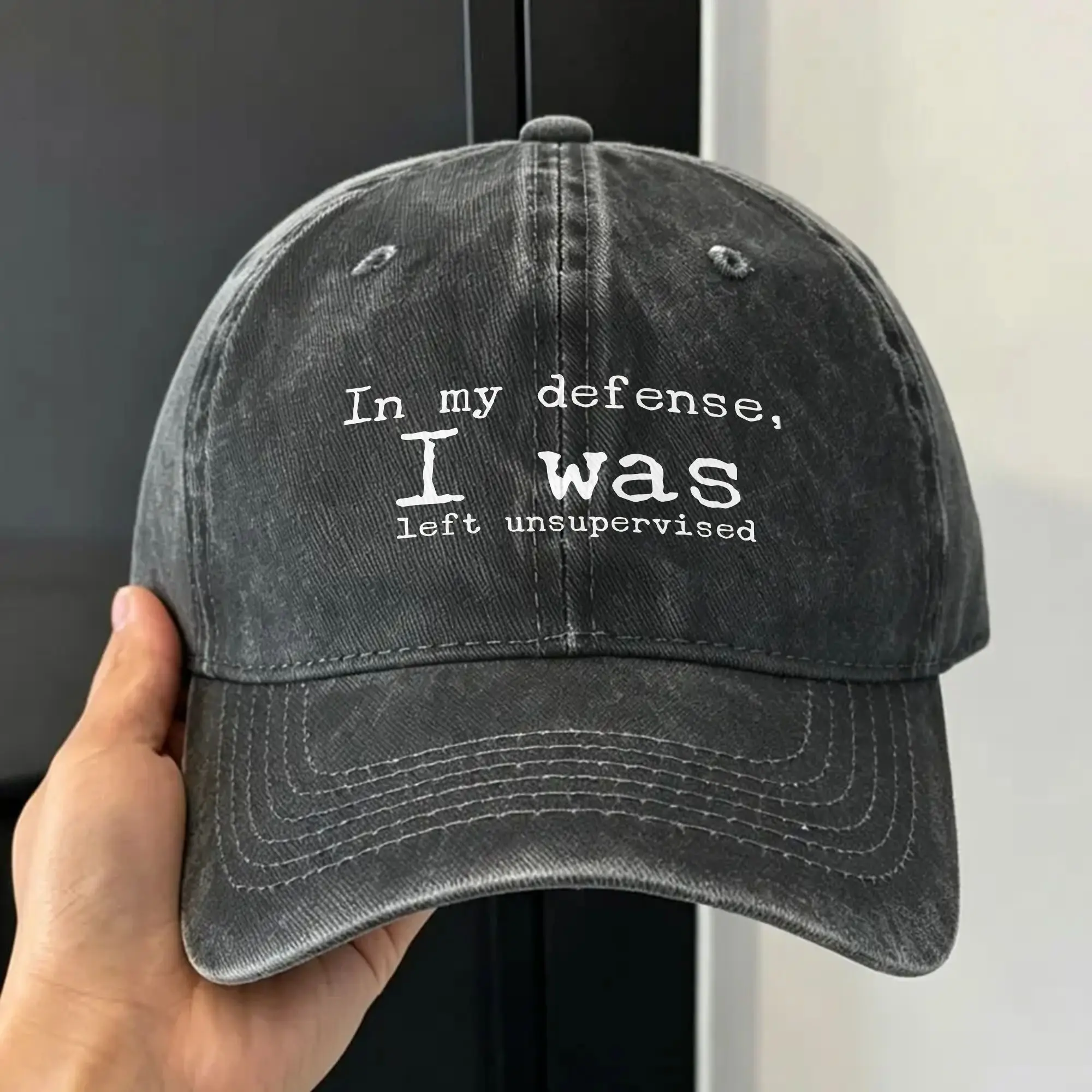 Baseball Cap In My Defense, I Was Left Unsupervised Summer Casual Trucker Hat  Unisex Men Running Hippie Adjustable Baseball Cap