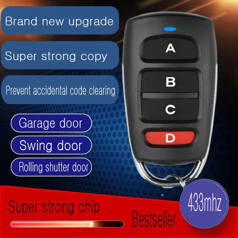 

Upgraded ABCD black 433mhz swing door Garage Door Roller shutter Door Smart Home Light Remote Copy to Copy remote control