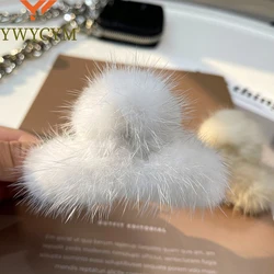 2024 Winter Real Fur Mink Hair Claw Clip Plush Cute Hairclip Large Size Shark Hair Crab Clip Hairpins Fashion Hair Accessories