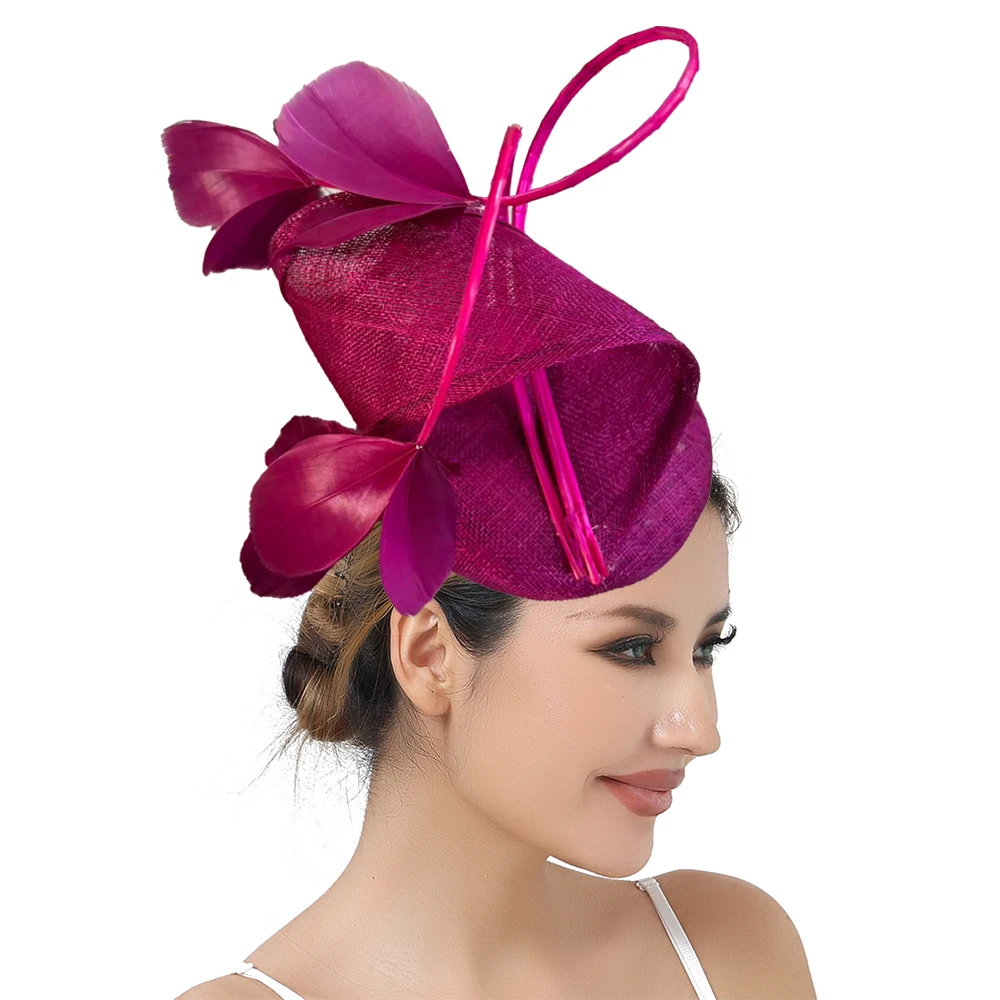 Woman Large Feather Flower Fascinators Hat Ladies Bride Wedding Sinamay Headwear Hair Clip Dinner Headband Hair Accessories view 5