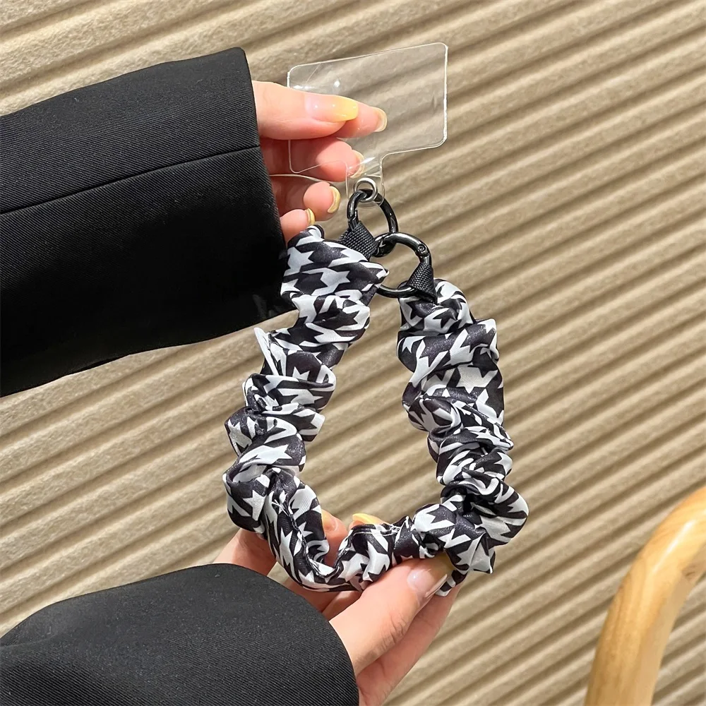 Women Silk Satin Scrunchies Universal Phone Lanyard With Clip Wrist Strap Hanging Cord Anti-lost Chain For Keychain Earphone view 5