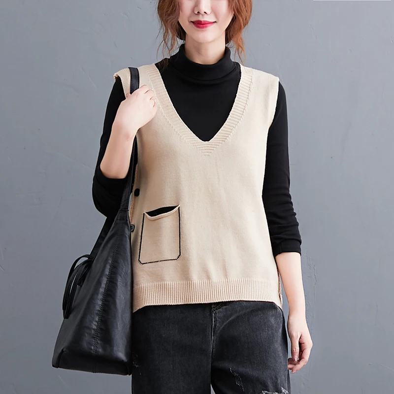 2024 Yellow V-neck Knitted Sweater Vest Women Spring Autumn Casual Solid Knitwear Tops Argyle Sweaters Vest Sweet Girl Chic y2k