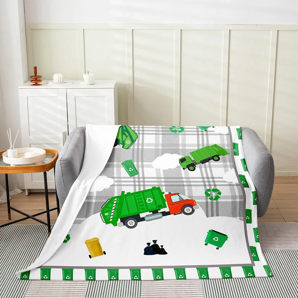 Cartoon Garbage Truck Flannel Blanket Twin 60