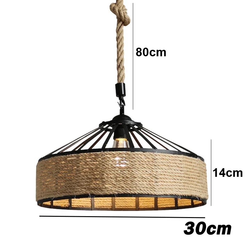 Cage Retro Hemp Rope Lamp Style Cafe Dining Diameter Ceiling Lamp Restaurant Room Decoration Iron Corridor Chandelier Home