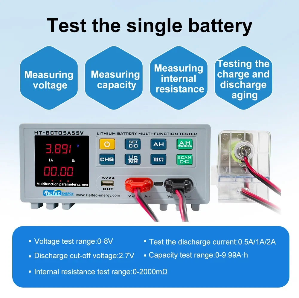 Heltec Lithium Battery Pack Parameter Tester LiPo LiFePO4 Capacity & Aging Voltage Tester for 36V 48V 60V 72V