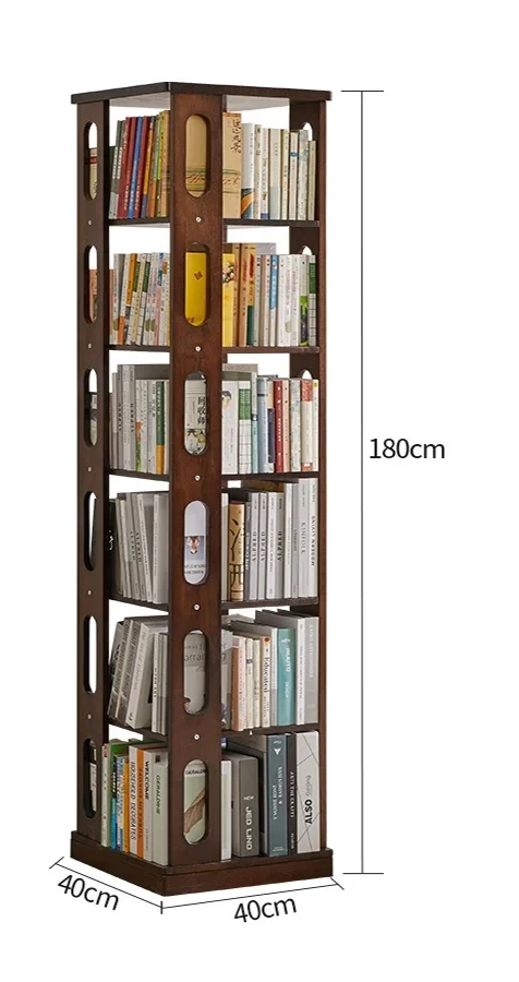 All-solid wood rotating bookcase 360-degree bookcase online celebrity storage home living room movable children floor shelf.