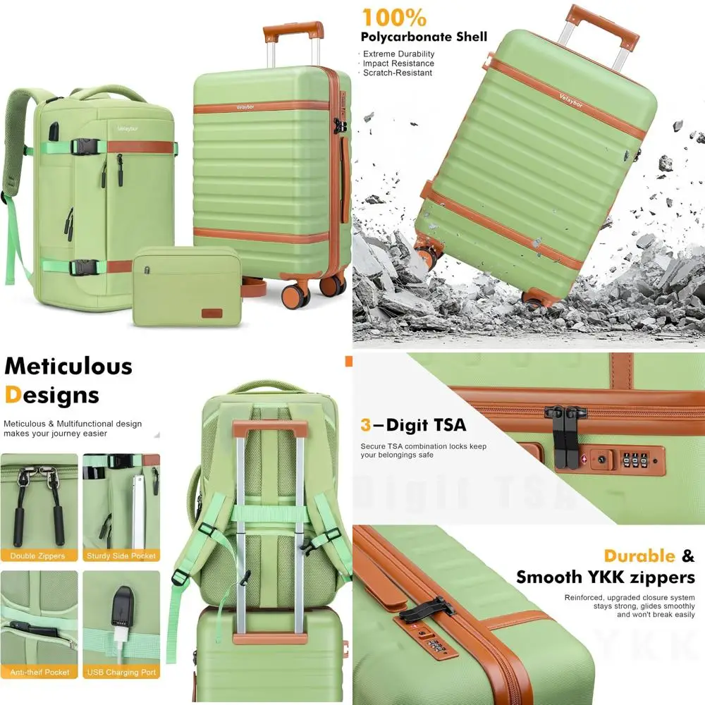 

3 Piece Spinner Luggage Set, Lightweight Hardside Suitcase with TSA Lock, 20 Inch Carry-On, YKK Zippers, Travel Essential