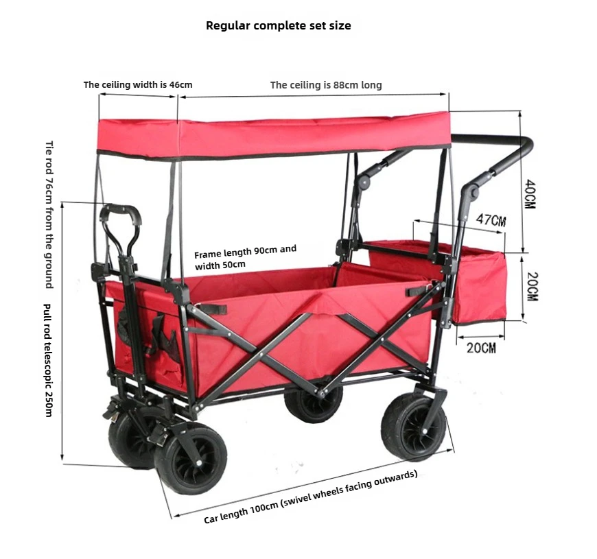 Chariot de pique-nique portable pliant à quatre roues, chariot d'extérieur, petite remorque de pêche et de shopping, camping-car