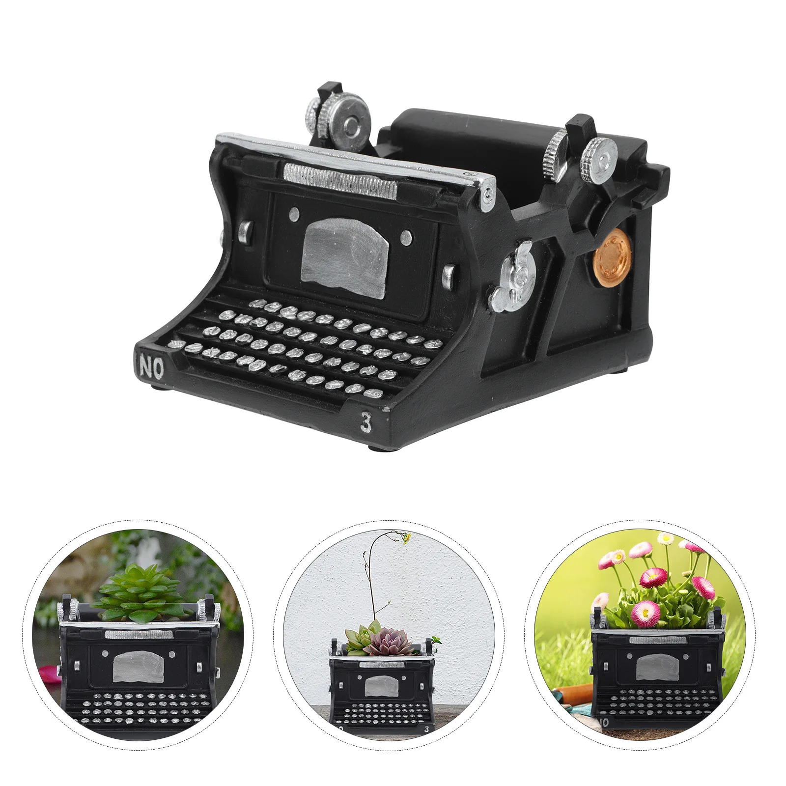 

Resin Typewriter Flowerpot Decorative Plant Pot for Home Office Bar Interior Greenery Display Flower Container