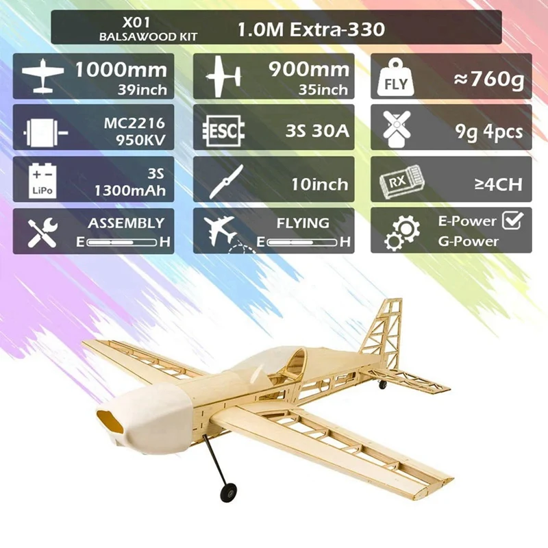 Wood RC Airplane Kit Extra330 Frame Without Cover Wingspan 1000Mm Balsa Wood Model Building Kit