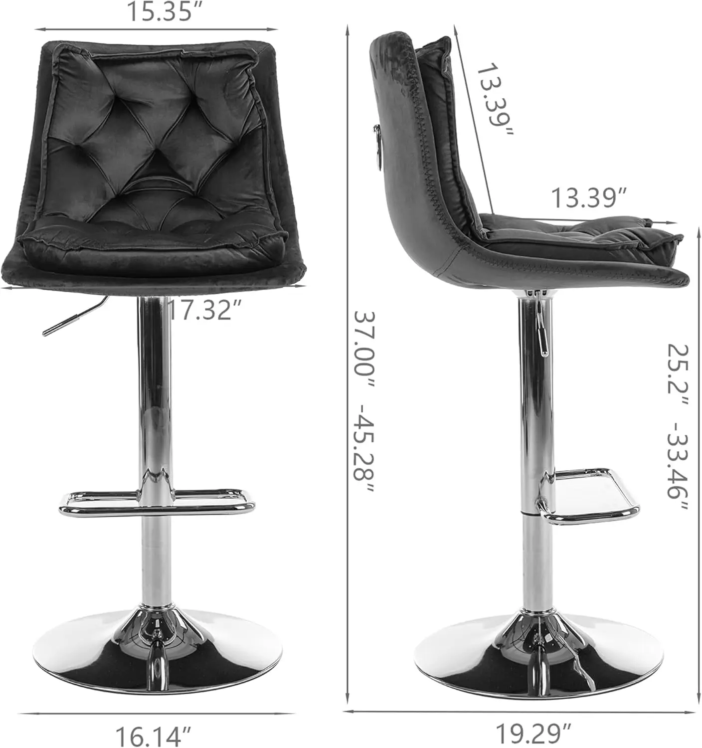 25-33 Inch Velvet Swivel Bar Stools Back, Velvet Upholstered Adjustable Bar Height Barstool Counter Height Stools Island Chairs