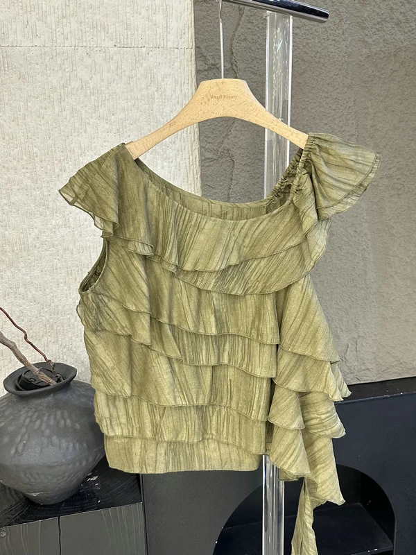 

Elegant Bowed Hem Shirt Women's Summer 2026 Gentle Atmosphere Folded Shoulder Blouse Skin-friendly Breathable Short Sleeve