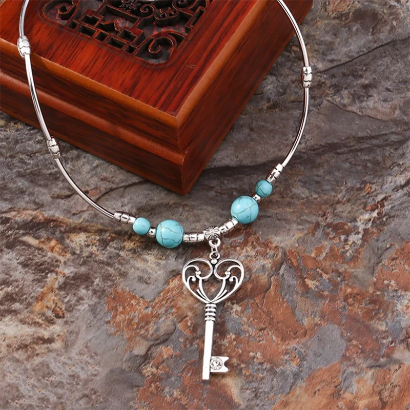 Aihua Neue Heiße Retro Tibetische Versilberte Schlüssel-Halskette Anhänger Vintage Ethnische Bohemian Schmuck für Frauen Neu in der Halskette – Detail 3