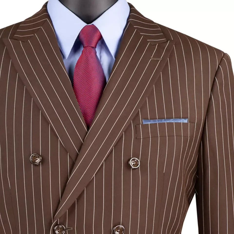 Men's Tuxedos Coffee Stripes Blazer Sets Six Buttons Jacket 2 Piece Regular Fit Pantsuits Business Coat+Pants Customized