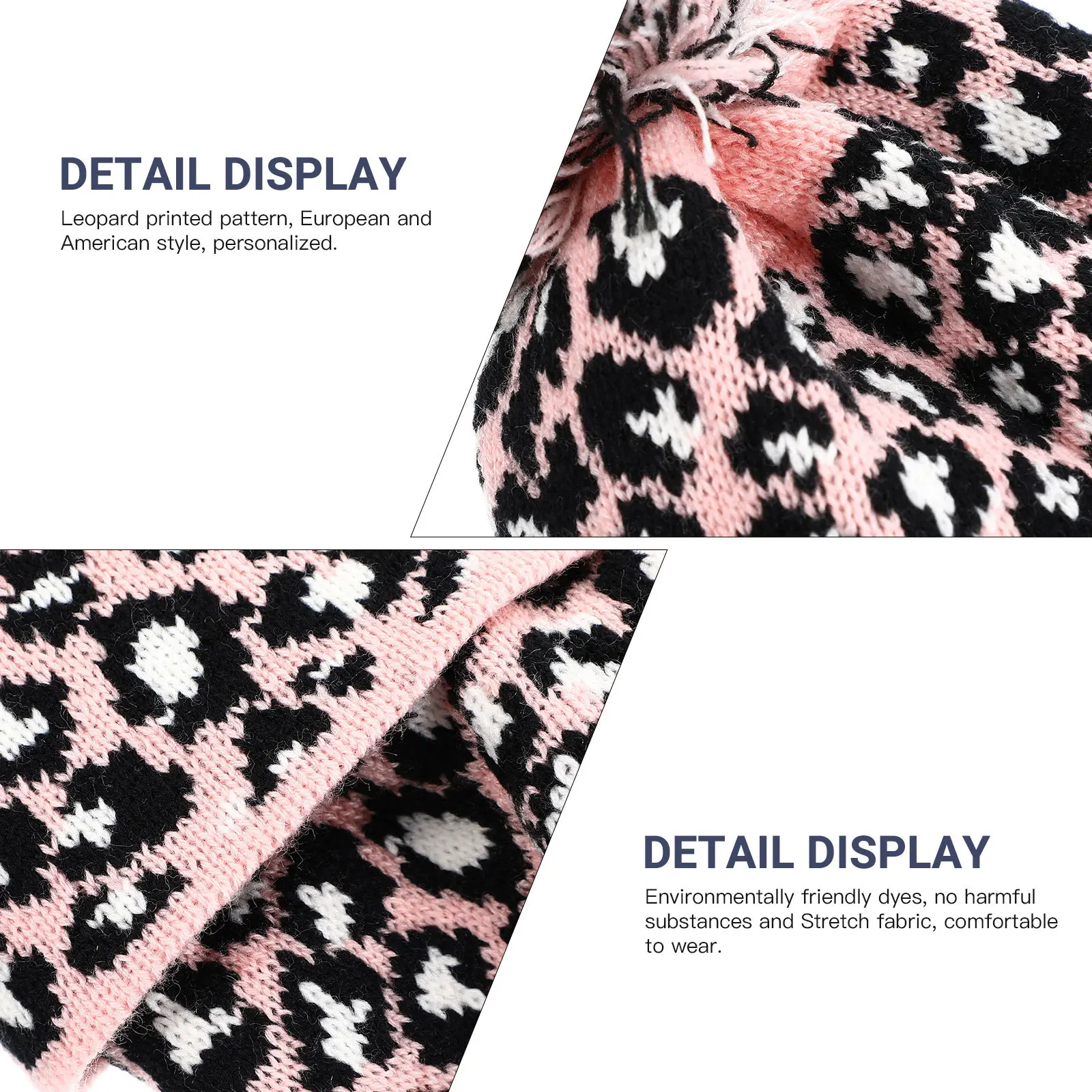 

Warm Winter Women Wool Knitted Hat Pink Leopard Design Soft Comfortable Beanie for Holiday Family Outing Street Photography