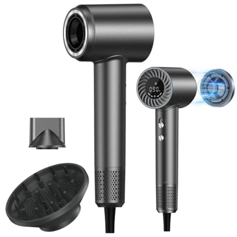 

Hair Dryer 150000 RPM Brushless Motor with 500M Negative Ions Fast-Dry Lightweight Design ThermoControl Magnetic Nozzle Diffuse