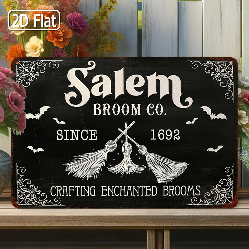 Metal Sign - Broom Co. Themed Decorative Plaque - Broomsticks & 1692 Motif -   - Great for Witch - themed Room Decor - Gift for