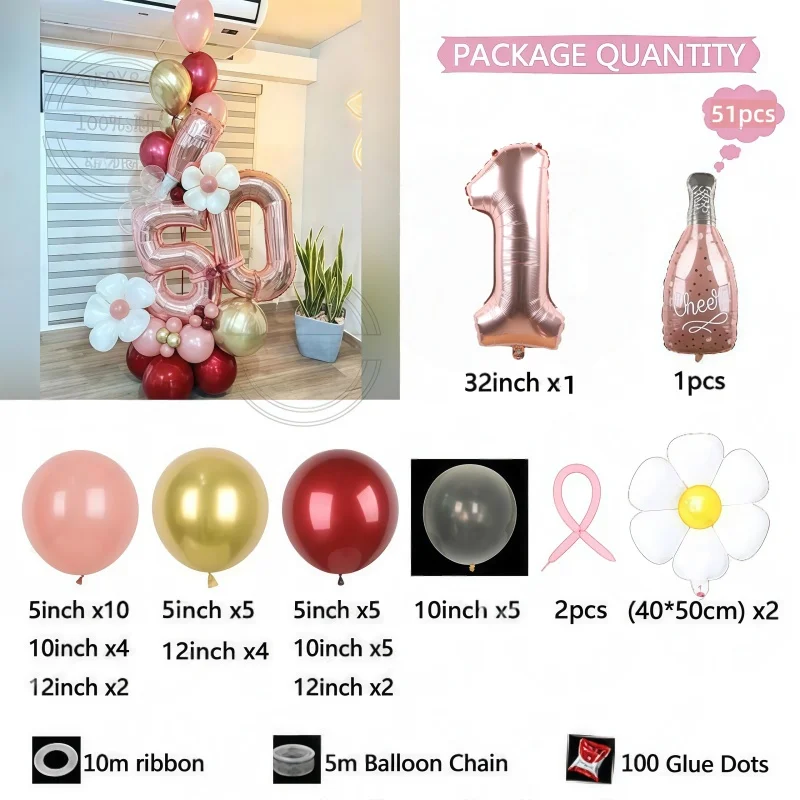 51 قطعة سنة جديدة سعيدة هتاف زجاجة نبيذ الزجاج الألومنيوم فيلم الوردي بالونات أرقام ذهبية وردية 1-9 عيد ميلاد حفل زفاف نعم جديد