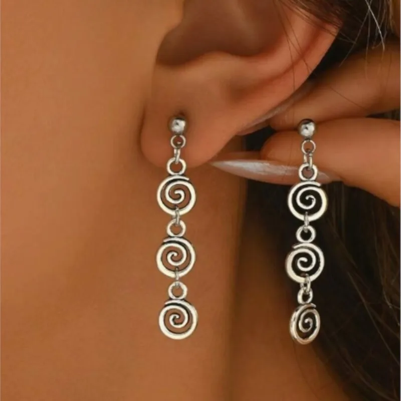 1 Pair Retro Spiral Swirl Dangle Earrings for Women Vintage Silver Color Minimalist Creative Earrings Party Jewelry Gifts