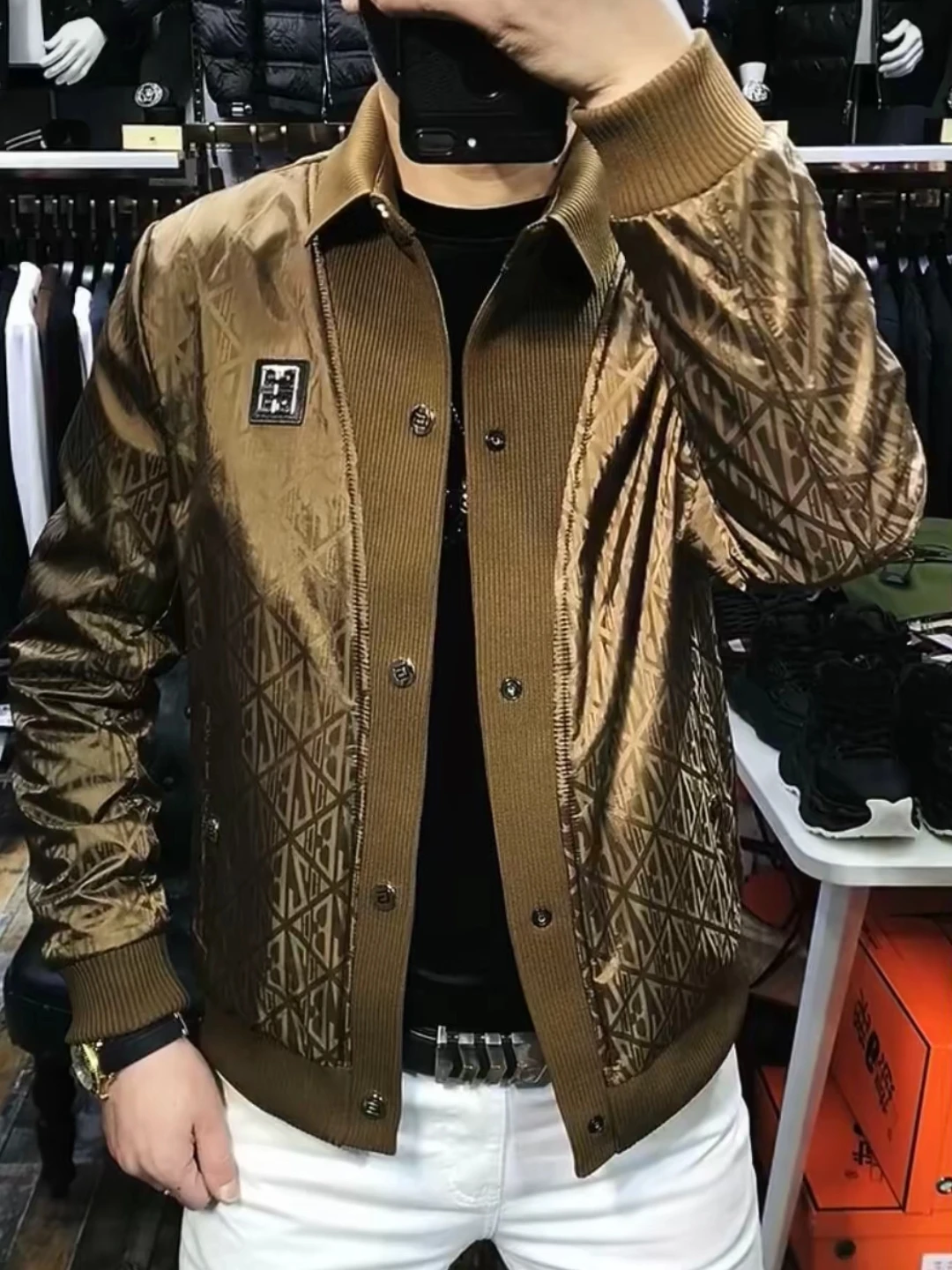 

Men's Early Spring New Lightweight Luxury Flip-Collar Jaet Comfortable Trendy Versatile Faionable Spring Season Outerwear