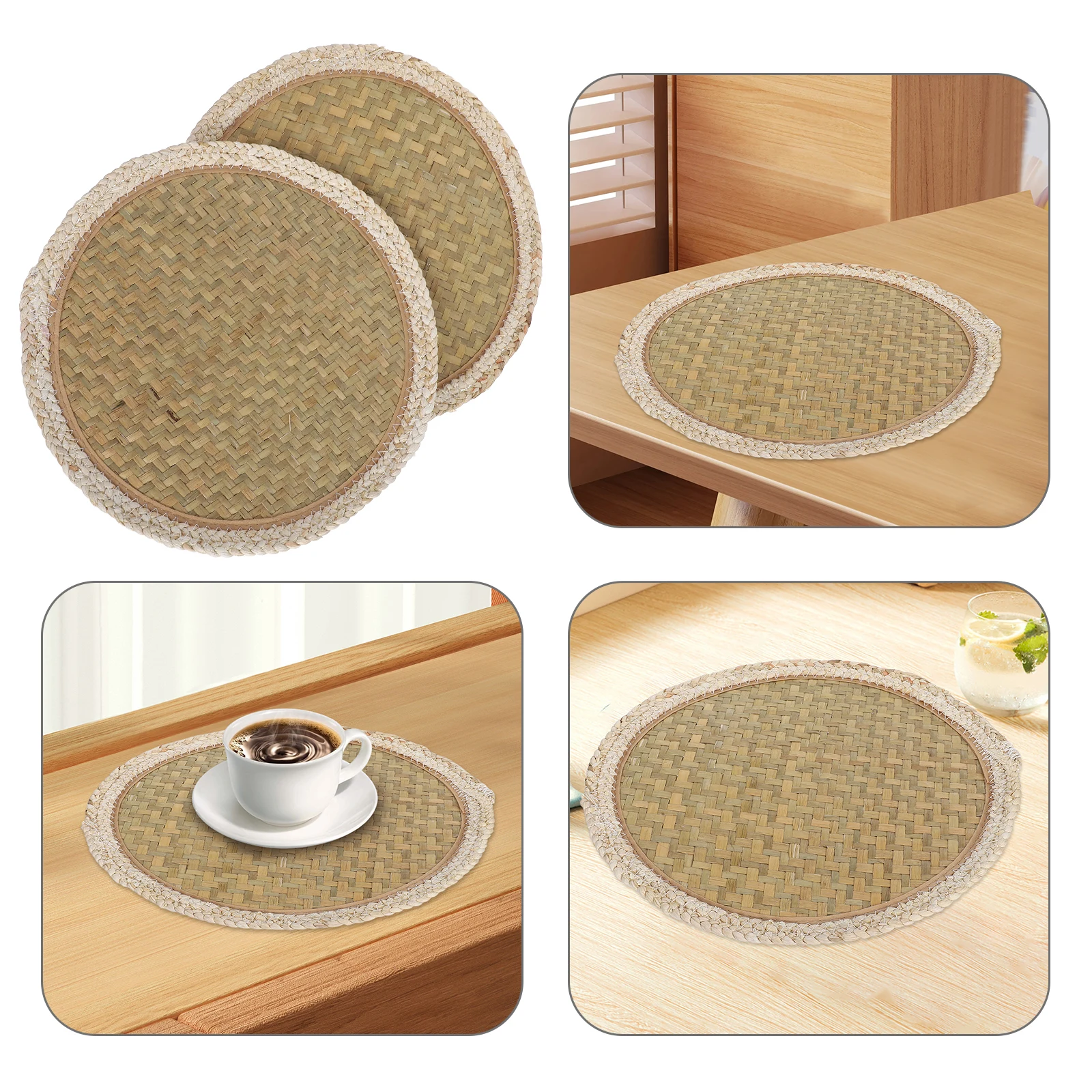 

2 Pcs Retro Straw Mat Braided Rustic Table Mats Dining Insulation Pad for Mugs Bamboo Coasters Boho Hot Pot Decor