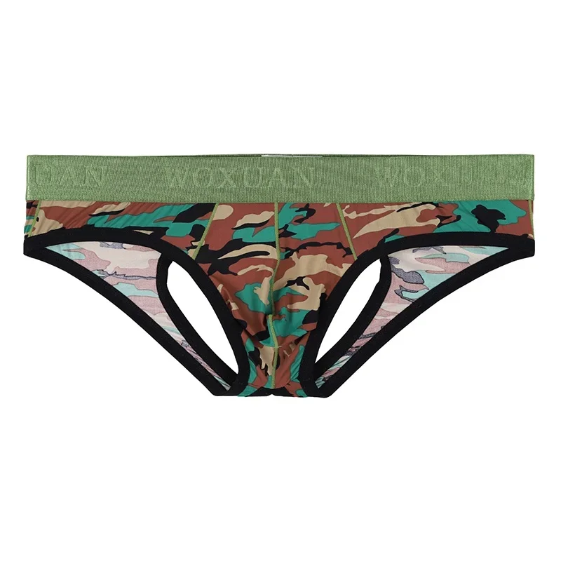 Camouflage Printed Men's Underwear Backless Jockstrap Low Waist Hollow Out Thongs Underpants