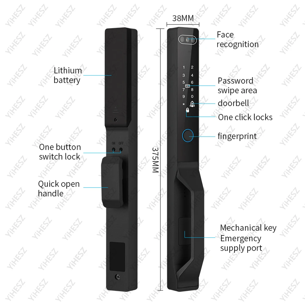 Imagem -05 - Tuya Alumínio Eletrônico Impermeável Porta Deslizante Bloqueio Wi-fi Smart Door Lock 3d Face Unlock Key Impressão Digital Senha ic Desbloquear