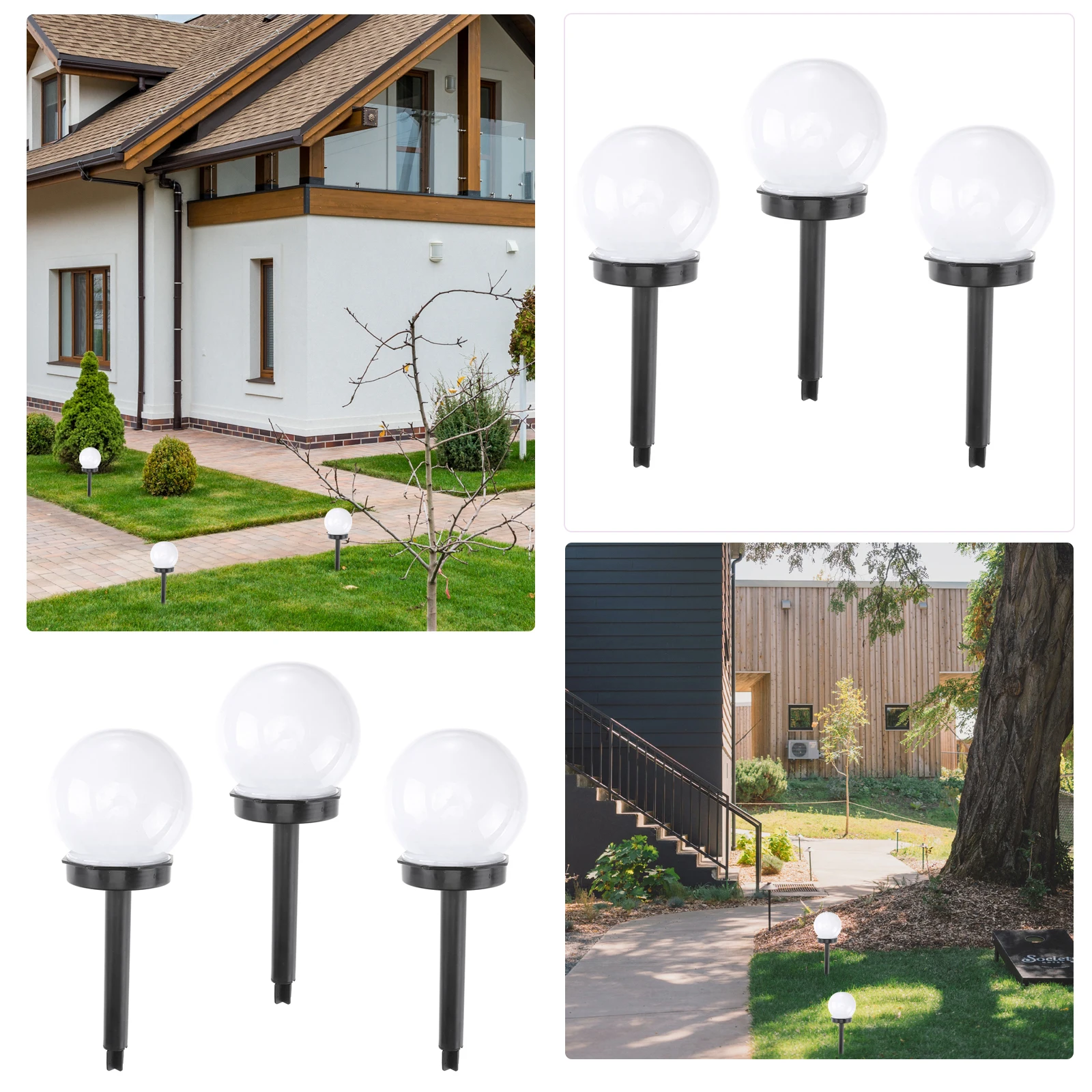 

3pcs Solar Lawn Lamp Durable Plastic Waterproof Garden Light Ball Shape Wide Angle Pathway Deck Use Outdoor Lighting
