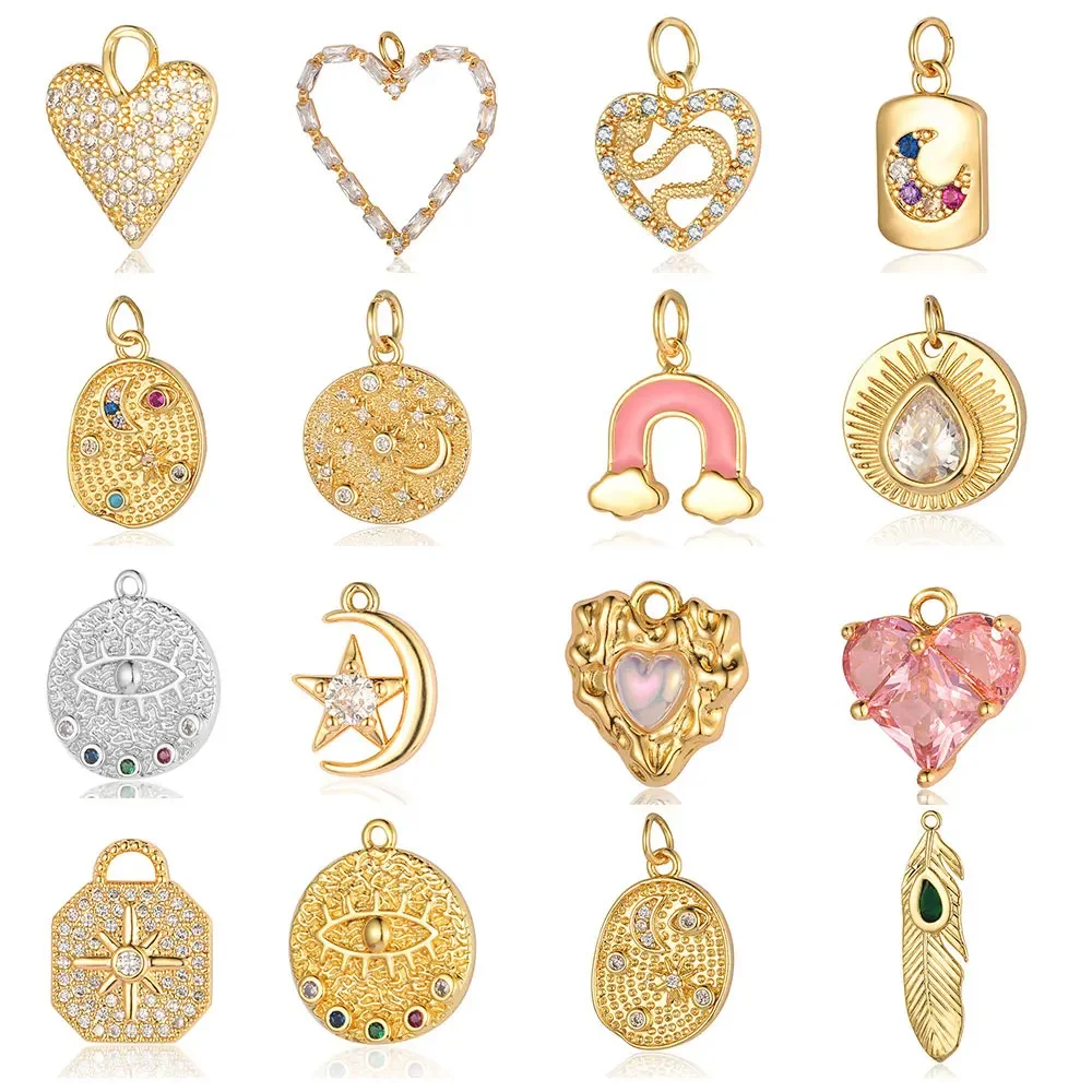 Heart Snake Waterdrop Moon Star Zircon DIY Jewelry Charms Pineapple Peacock Feather Cone Copper Bracelet Earring Charm