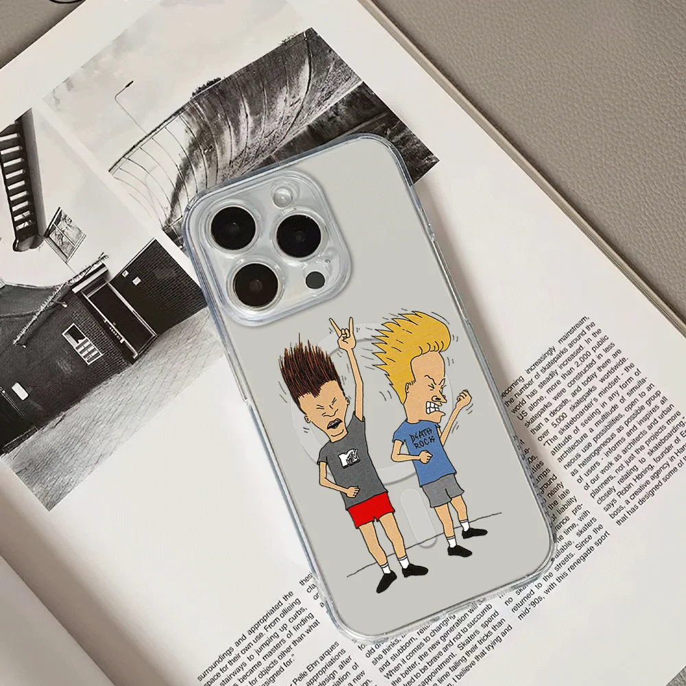 Cartoon B-Beavis and Butthead Funny Phone Case for iPhone 12 11 13 14 15 16 Max Pro Plus Magsafe Magnetic Wireless Cover