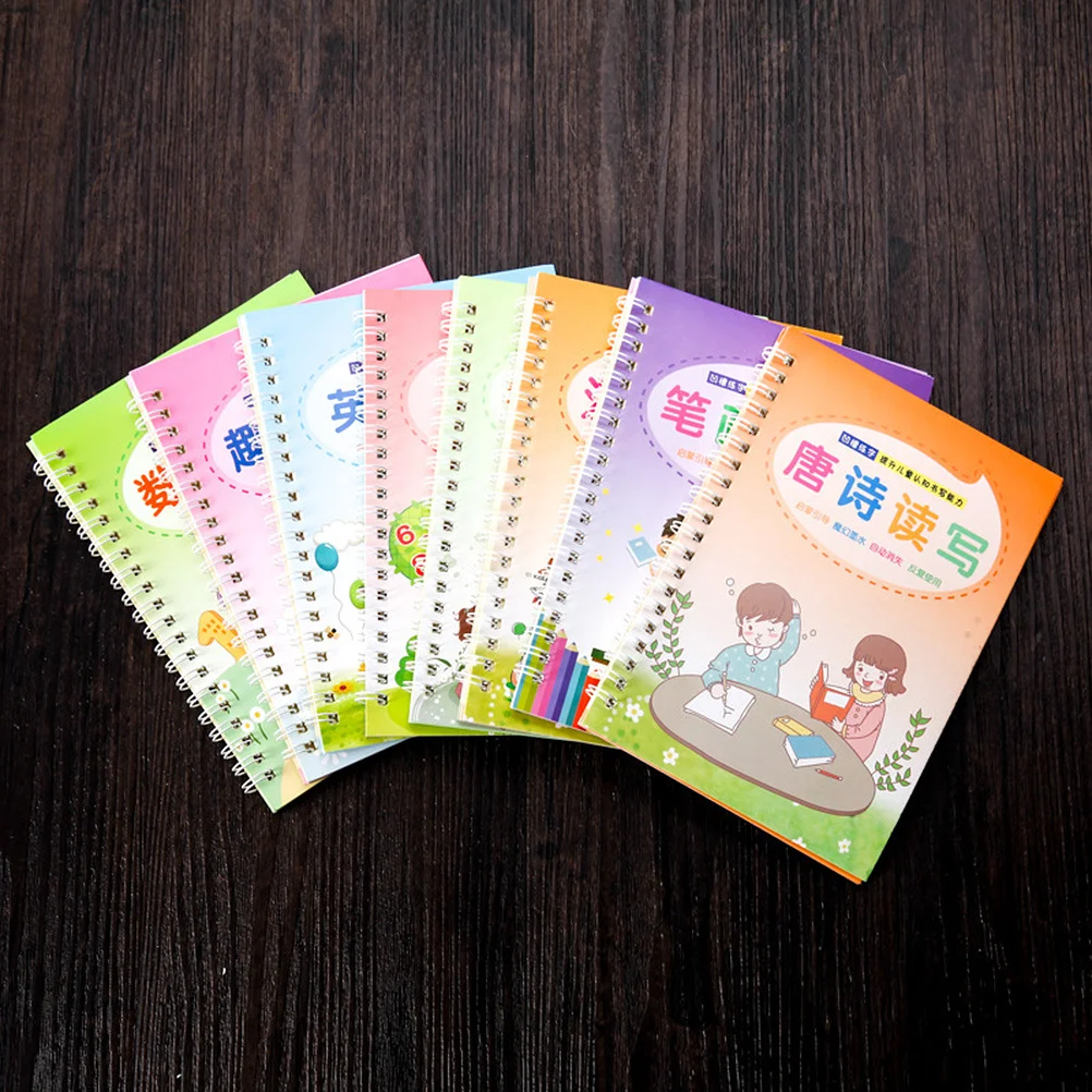 

8Pcs Calligraphy Copybook Set Chinese English Writing Practice Creative Preschool Learning Smooth Writing Groove Copybook