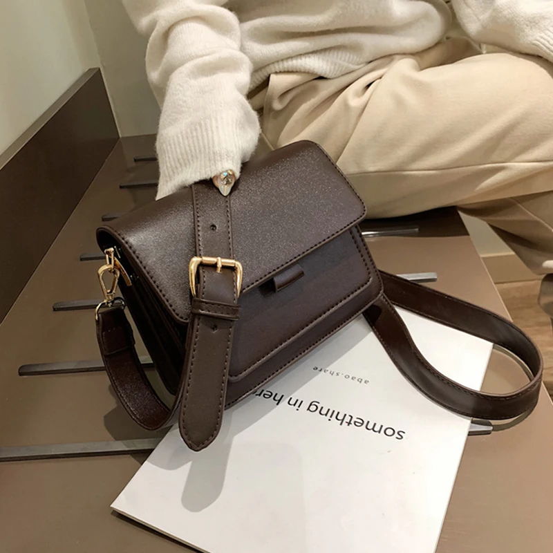 Simple Style Square Shoulder Bags for Women PU Leather Crossbody Messenger Bag Female Fashion Small Flap Handbag Purse