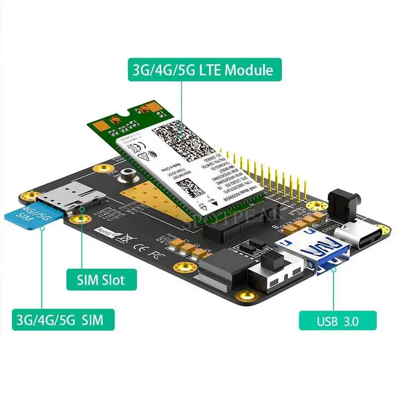 Raspberry Pi M.2 Expansion Board for 4G/5G/LTE | GSM/GPRS/EDGE Compatible | RM500/SIM8200 Module Supported