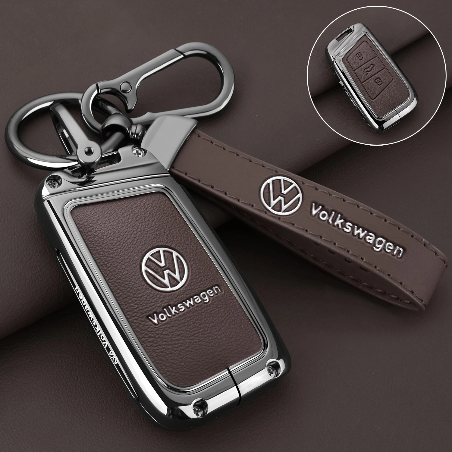 Alloy Leather Car Smart Remote Key Case Fob Cover Protector Shell For Volkswagen VW Magotan Passat B8 Golf Keychain Accessories