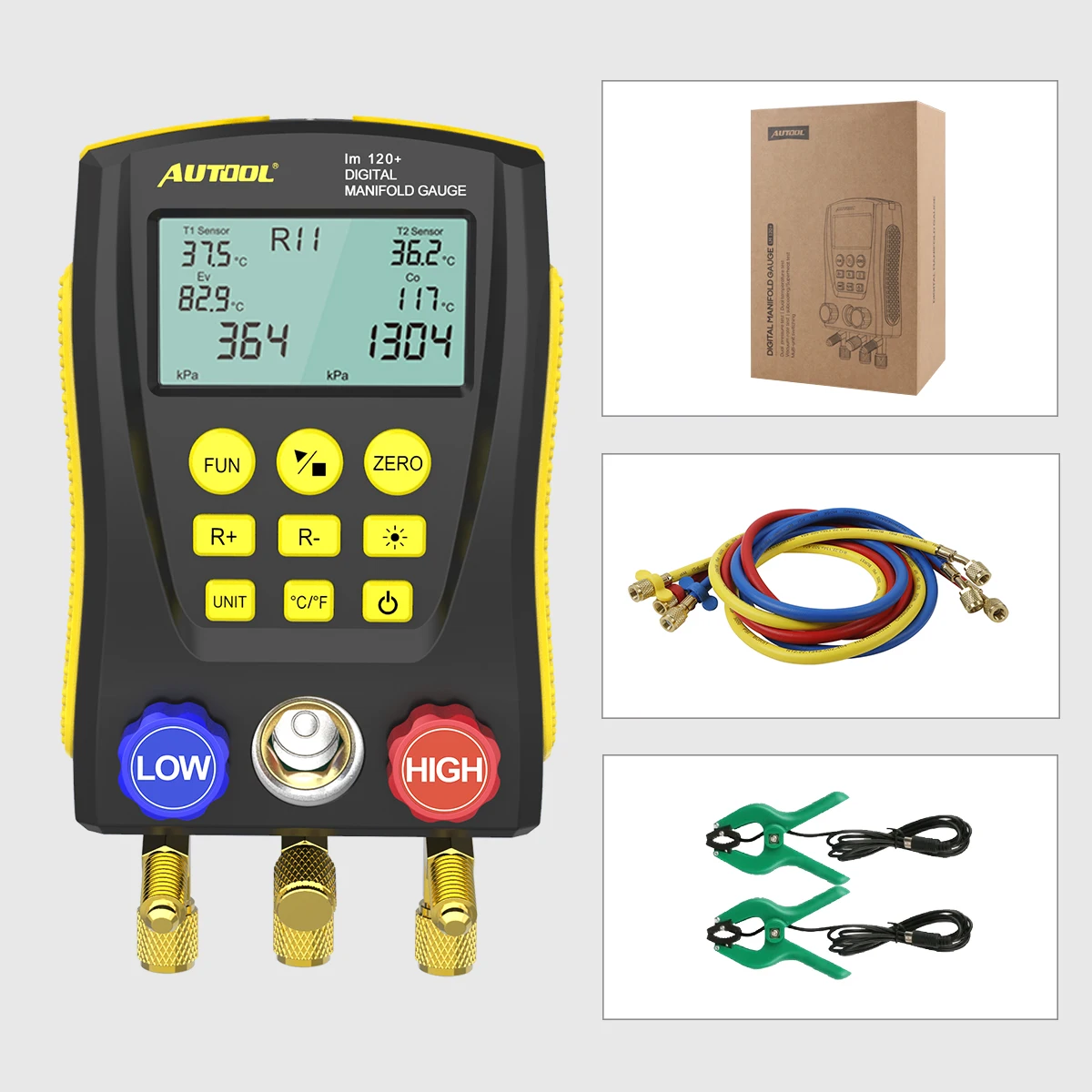 LM120+ Refrigerant Cold Medium Car Digital Manifold Diagnostic Tools HVAC Vacuum Pressure Temperature Tester