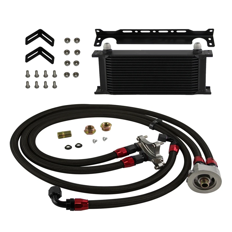 16 Row Oil Cooler and Oil Filter Relocation Kit Fits for Nissan 200SX 94-98 180SX S13 89-98 200SX S15 02-02 SR20DET