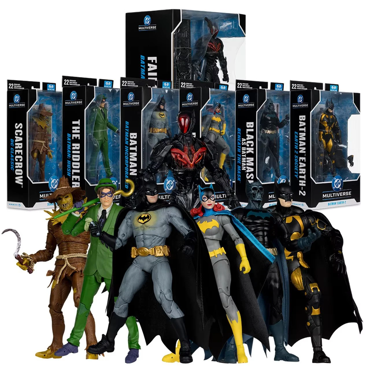 Mcfarlane brinquedos hush o enigma/especrow/batman earth-2/batgirl 18cm figura de ação dc multiverso modelo boneca