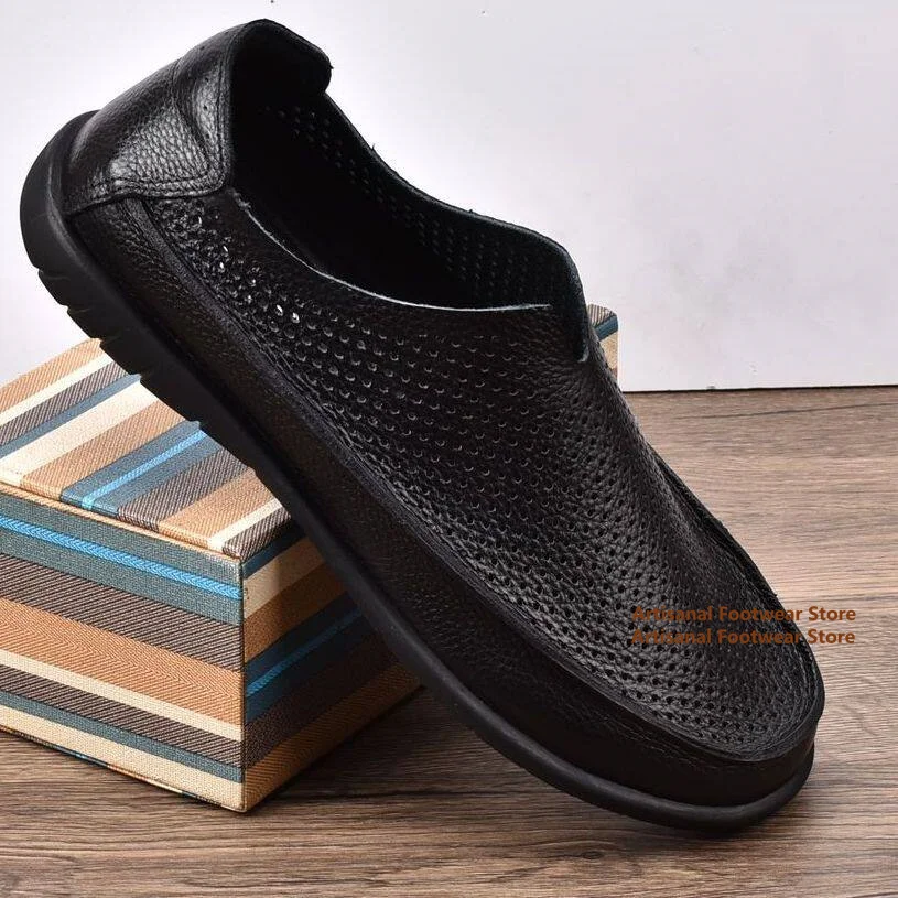 Summer Breathable Hollowed Out Leather Shoes Men's Genuine Leather Thick Soled Soft Leather Business Casual Leather Sandals