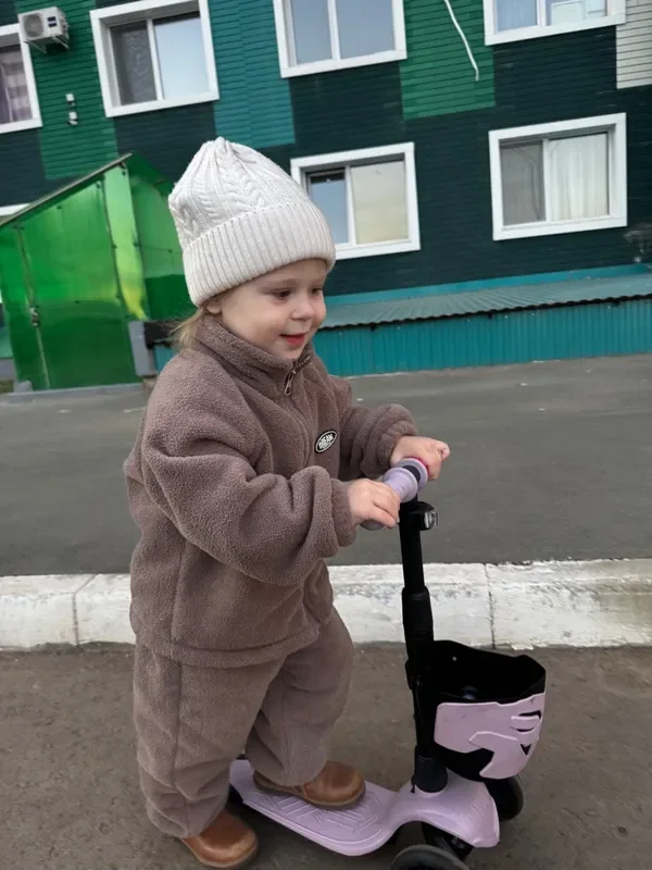 2026 Herbst Winter Lammfell-Sets Baby Jungen Mädchen Einfarbig Plüsch Dick Warm Revers Reißverschluss Mantel+Hose 2-teiliges Kinder Freizeitoutfit – Detail 1