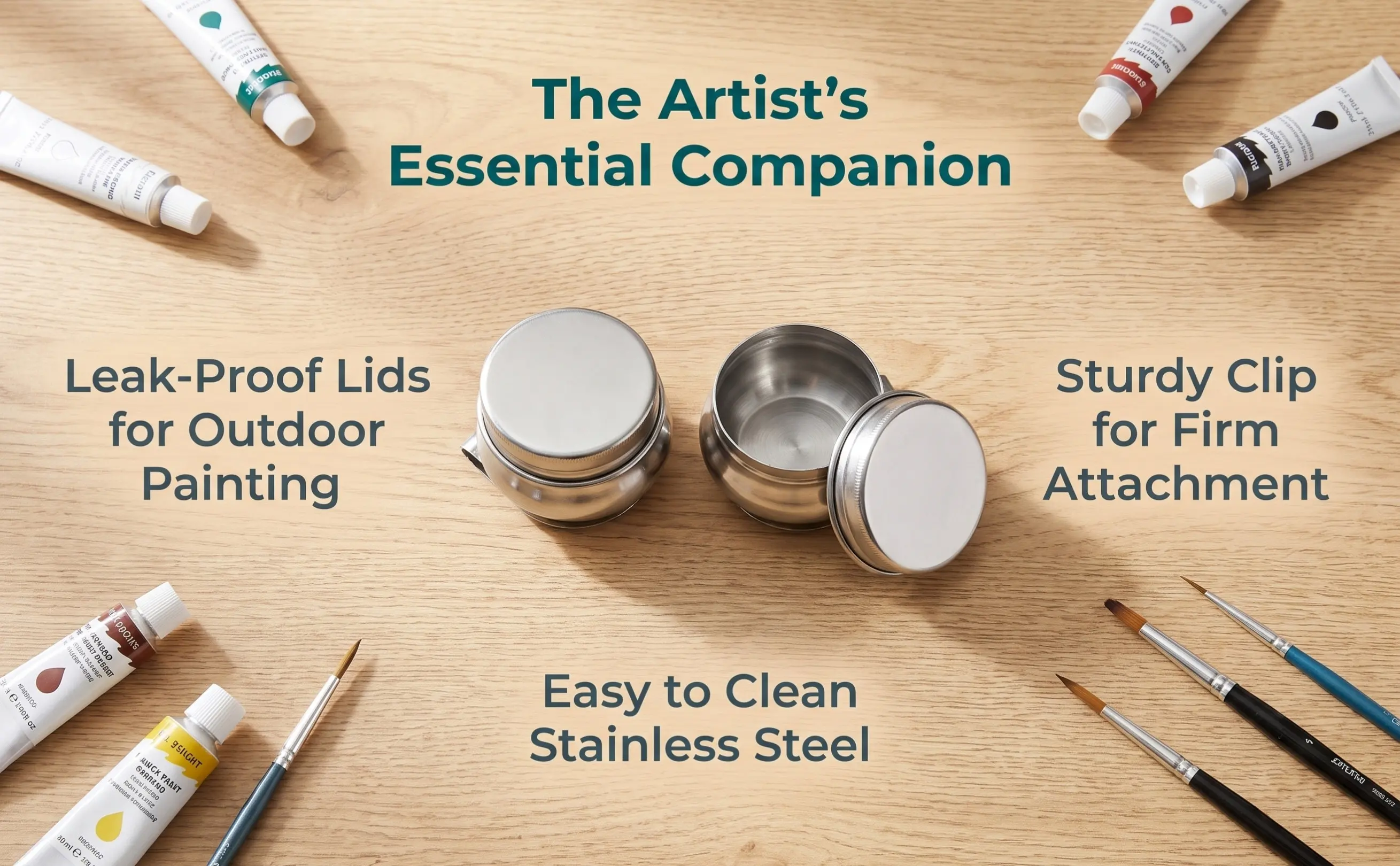 Professional Stainless Steel Palettes Cup Portable Oil Palette Cup Small Size Wide Mouth Painting Tool Brush Cleaner Holder