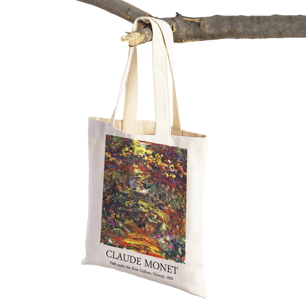 Claude Monet Garden Women Shopping Bags Casual Canvas Double Print Decor Vintage Art Girl Shopper Bag Lady Tote Handbags