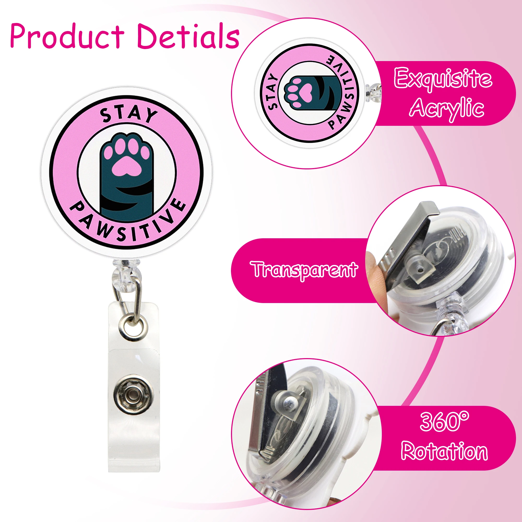 Cute Cat Acrylic Nurse Badge Reel Retractable Id Badge Holder With 360 Rotating Alligator Clip Name Holder Medicine Supplies