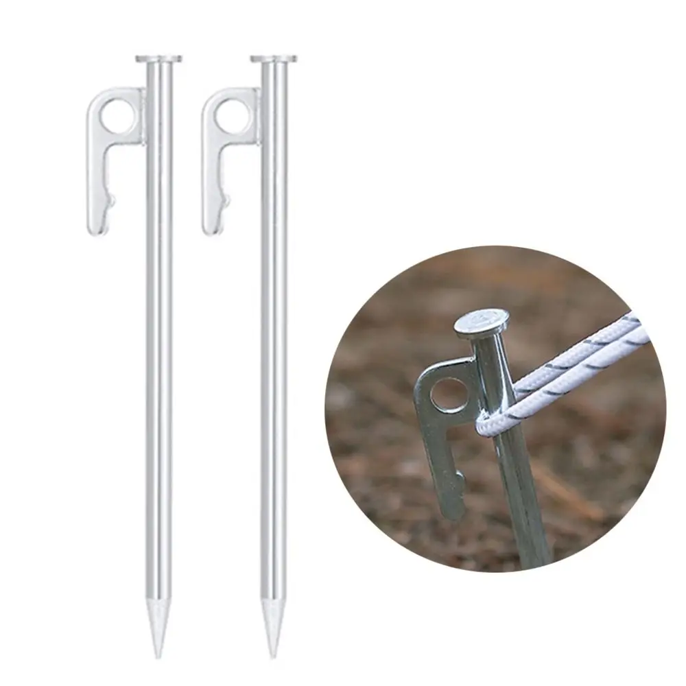 

2Pcs 20/30/40cm Steel Tent Stakes Lightweight Heavy Duty Metal Tent Pegs with Hook and Hole Portable Ground Nail Peg Stakes