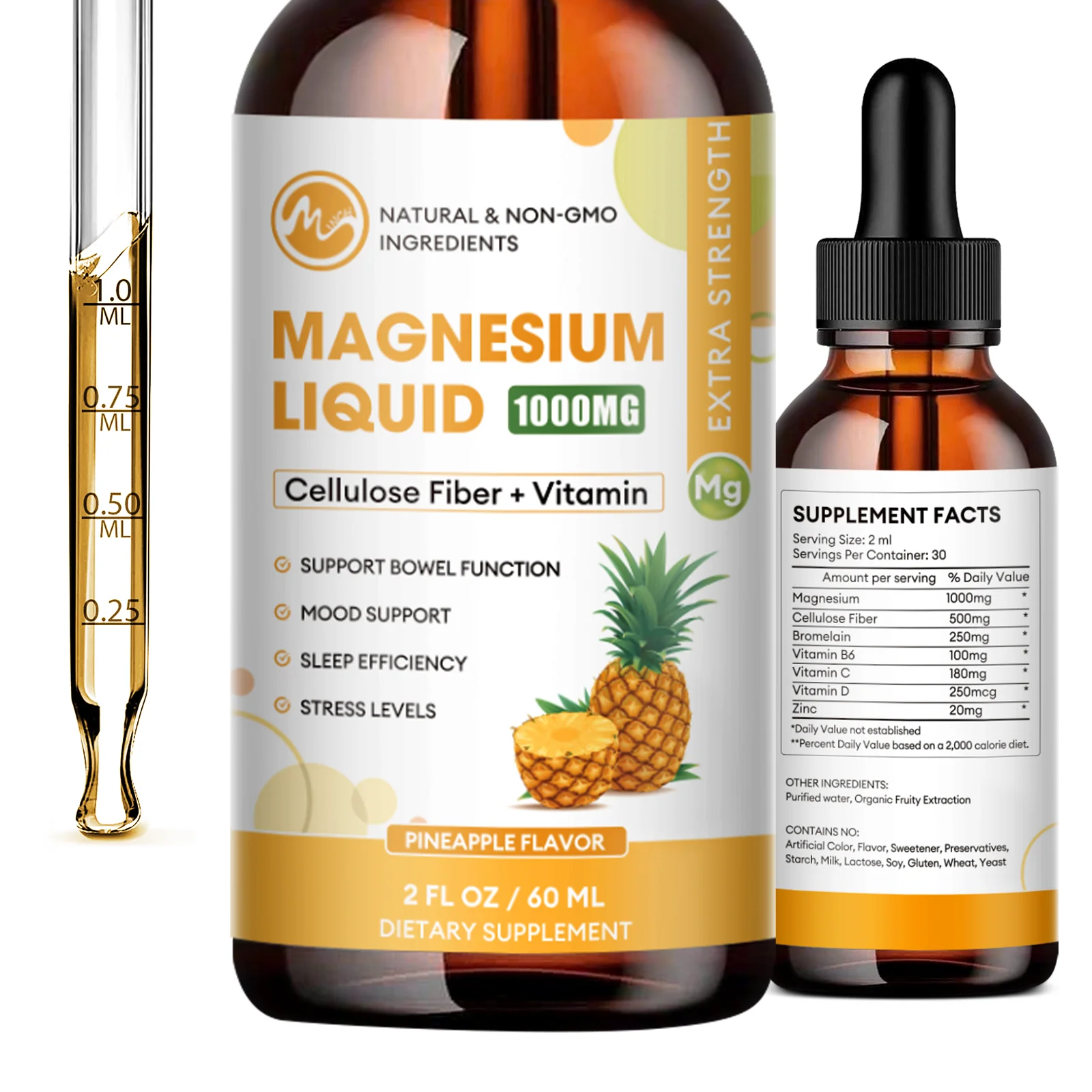 Minch Magnesium Liquid Supplement with Vitamin,Bromelain & Cellulose Fiber Relaxation &Deeper Sleep Promote muscle &Nerve Health