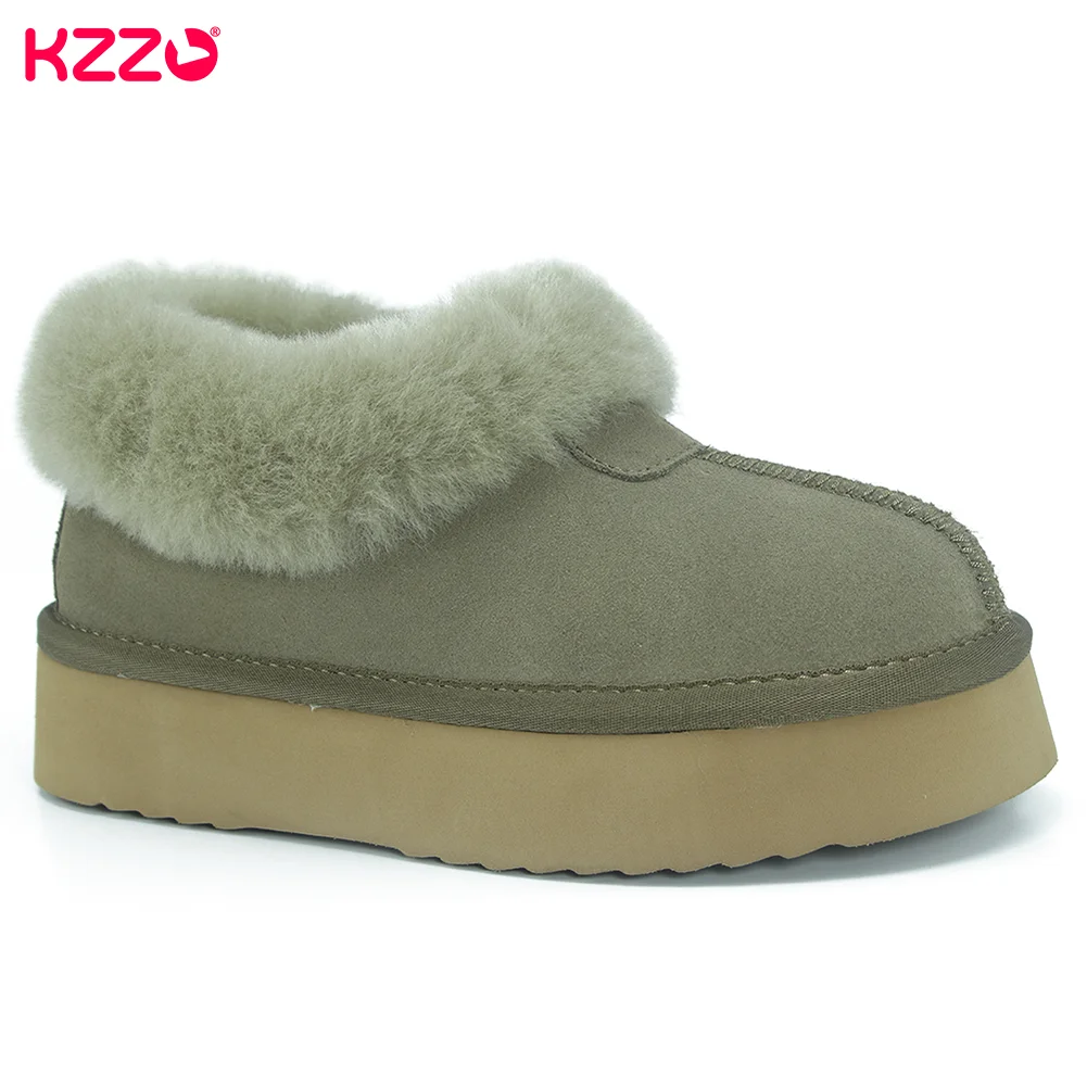 KZZO Fashion Winter Ultra Mini Women Platform Snow Boots Sheepskin Natural Wool Fur Shallow Casual Ankle Warm Shoes Thick sole