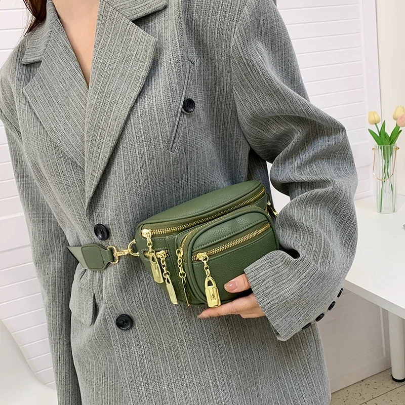 2024 High Quality Soft Leather Crossbody Bag For Women Multi Layer Pockets Waist Fashion Fanny Waist Pack Phone Purse Belt Bag