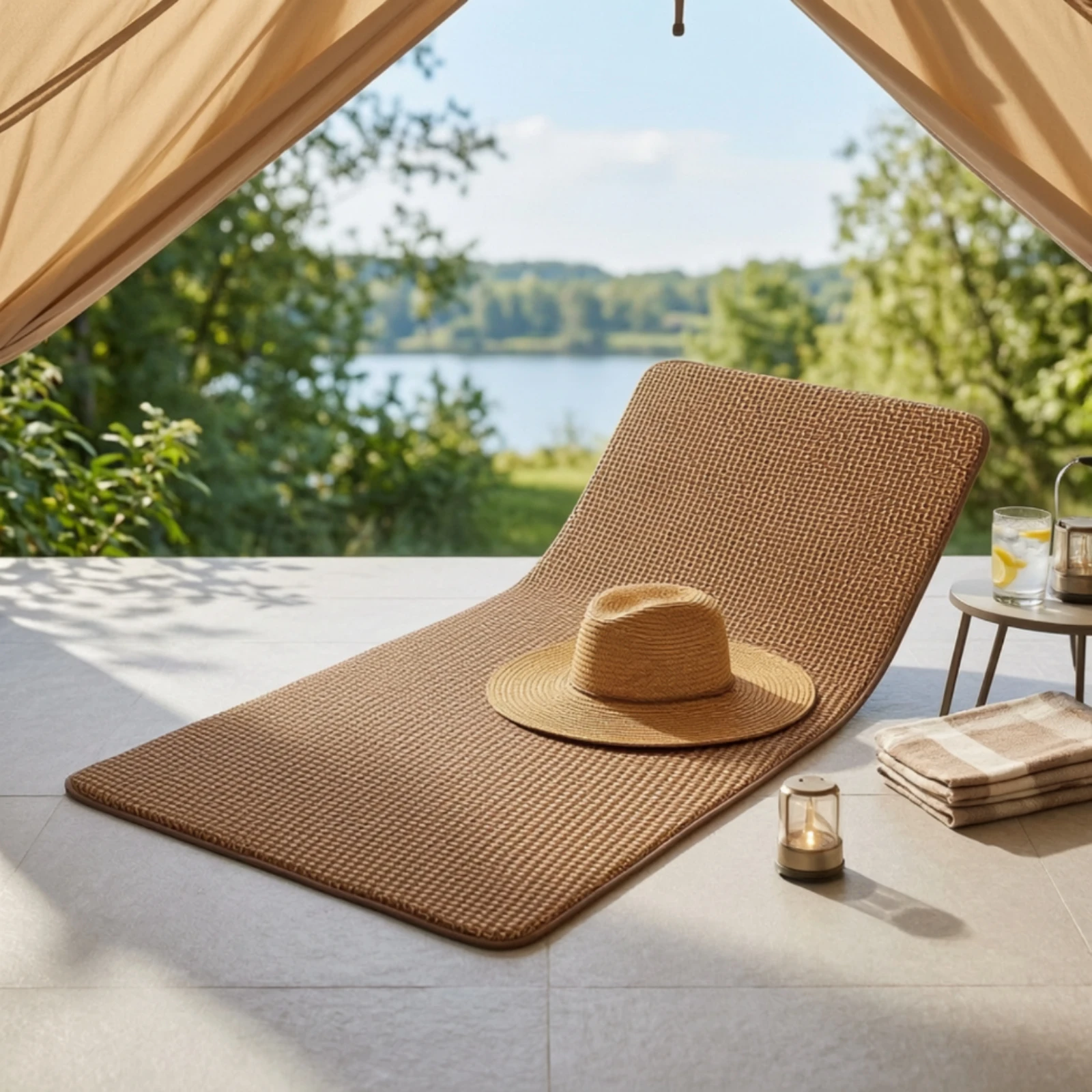 Cushioned Mat with Rattan Top Breathable Foldable Mattress Pad Lightweight Nap Pad for Home and Office
